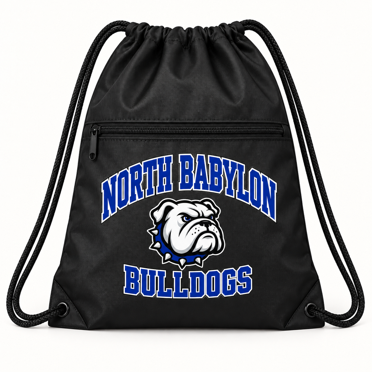 North Babylon Bulldogs Campus Polyester Zip-Pocket Drawstring Backpack — Black