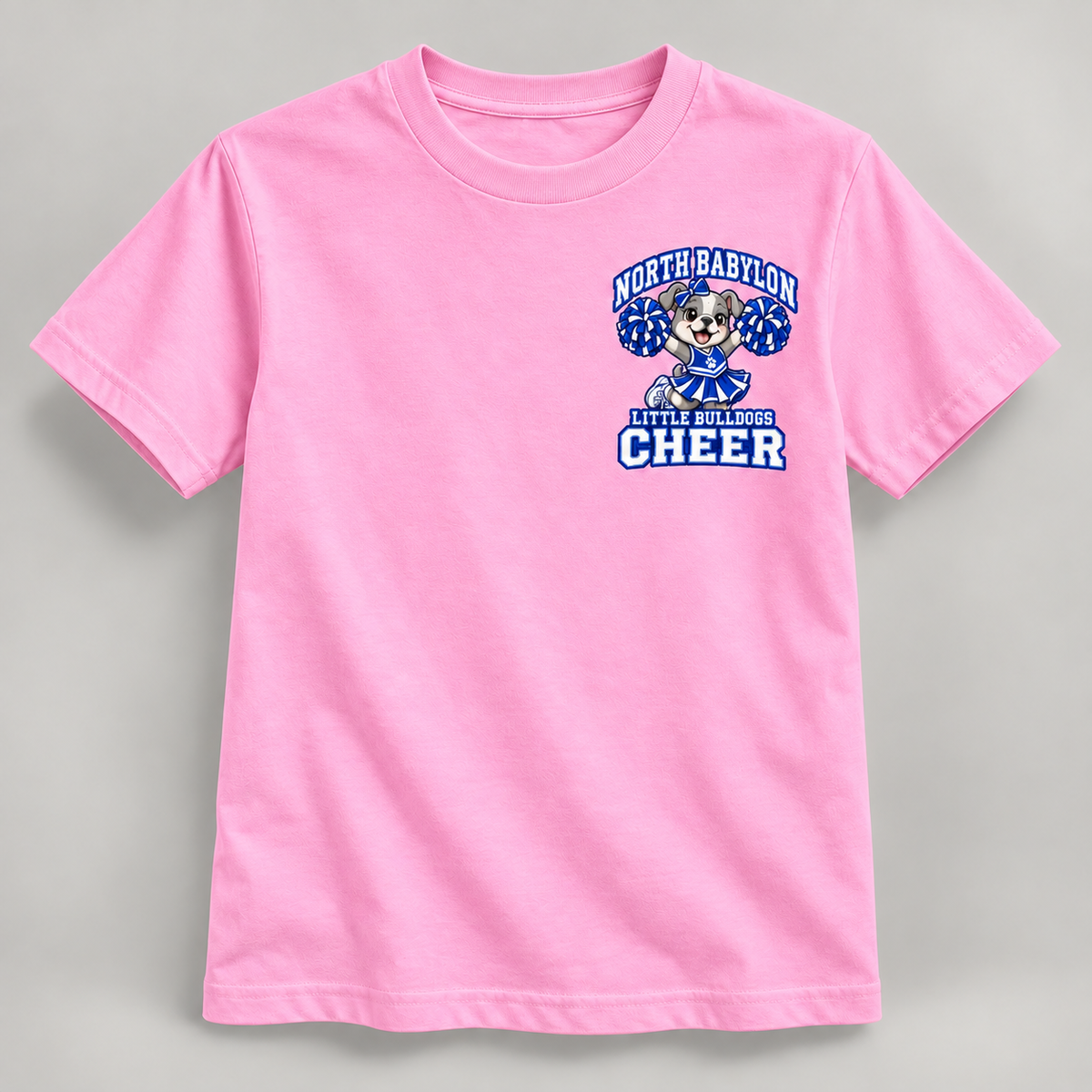 North Babylon Little Bulldogs Cheer youth T-shirt in Candy Pink