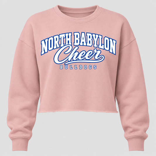 Blush North Babylon Bulldogs Cheer women's cropped crewneck, front view
