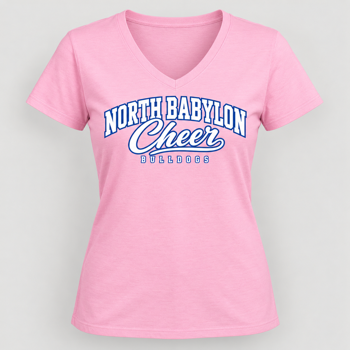 Candy Pink North Babylon Bulldogs Cheer women's V-neck T-shirt