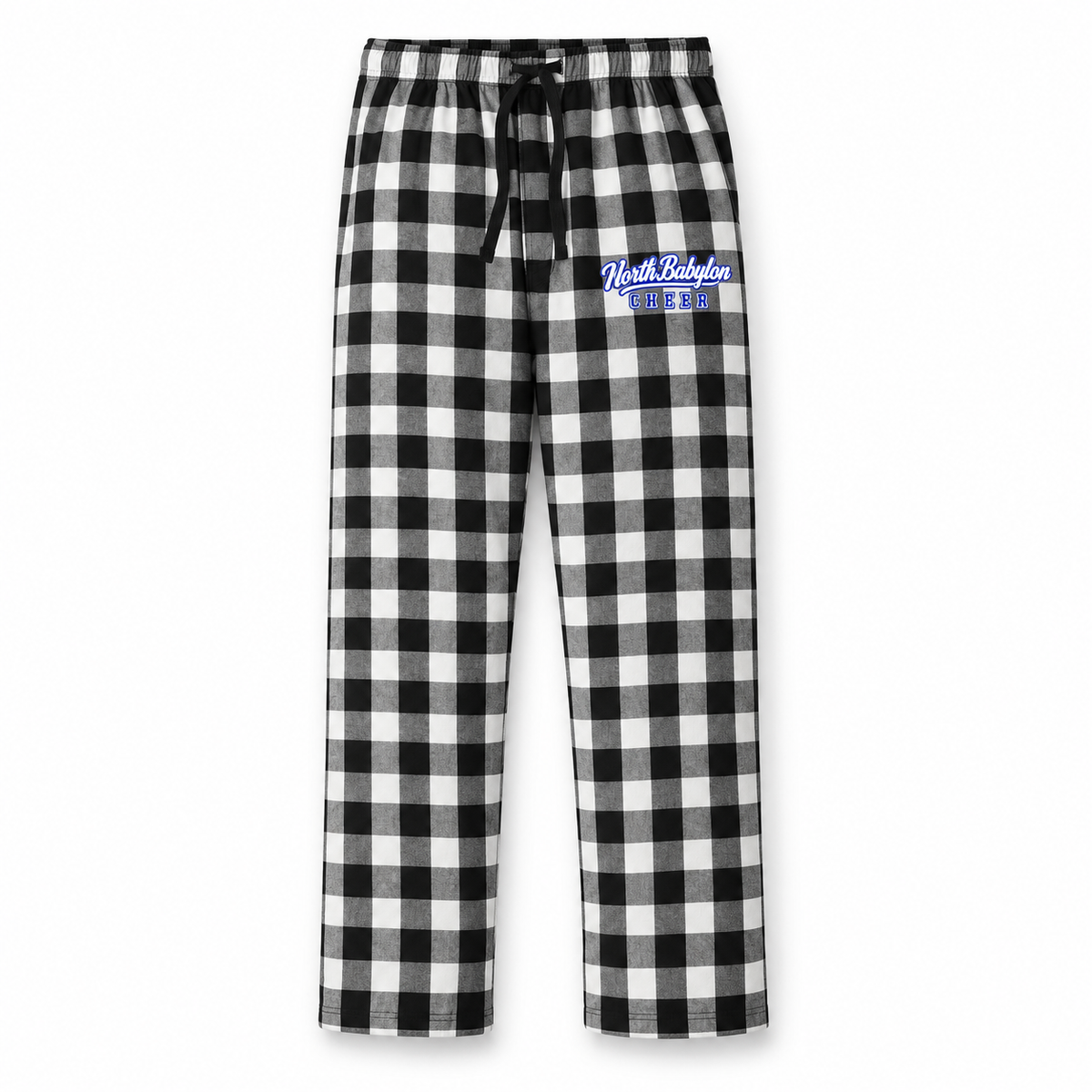 North Babylon Cheer neutral flannel pajama pants with collegiate script