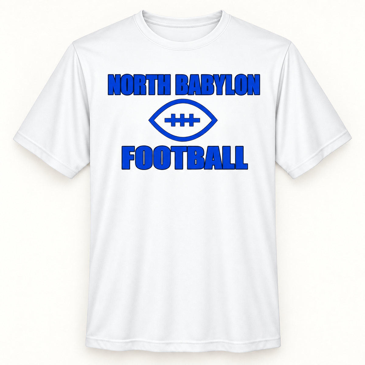 North Babylon Football Performance Shirt in White, front view
