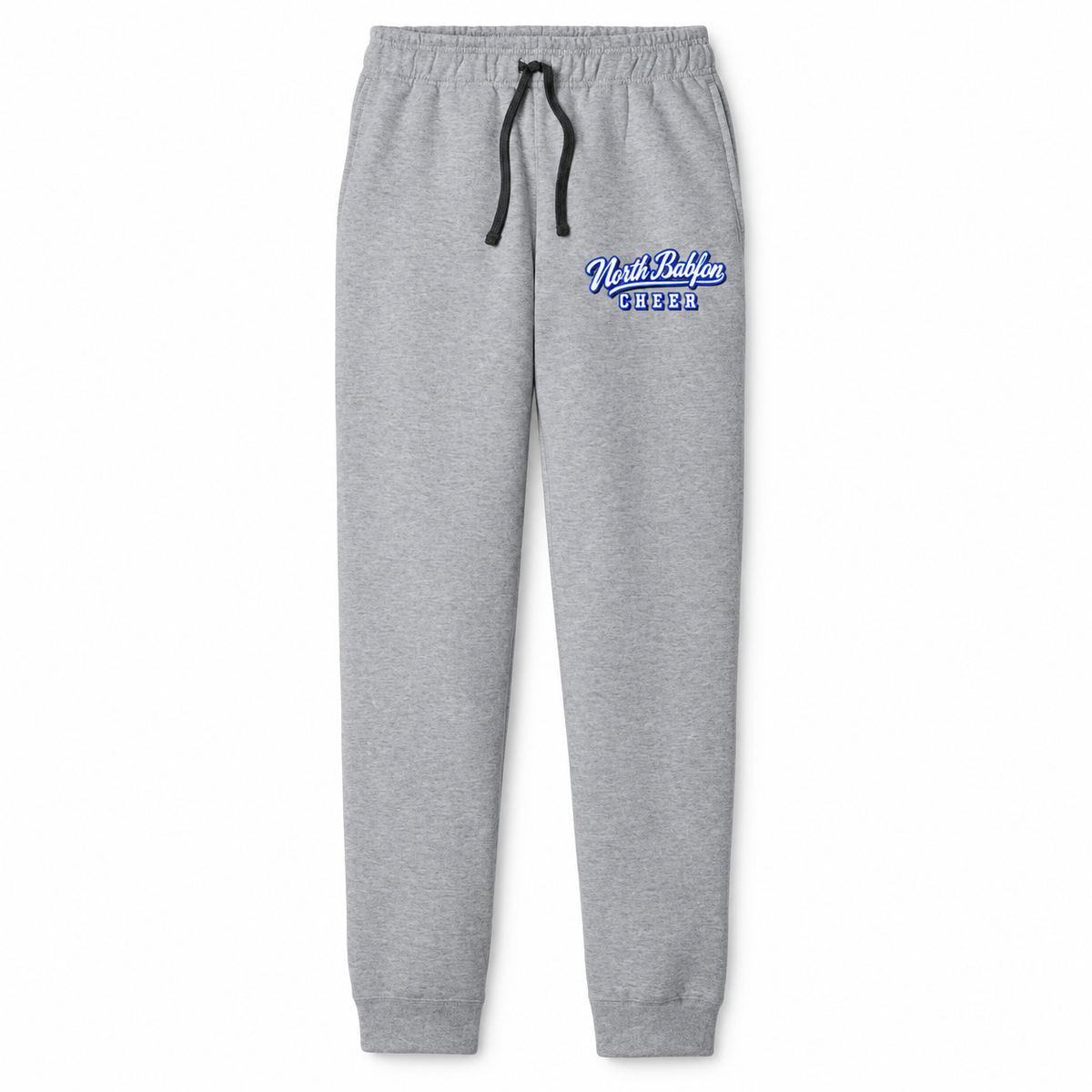 North Babylon Cheer gray fleece joggers with collegiate script