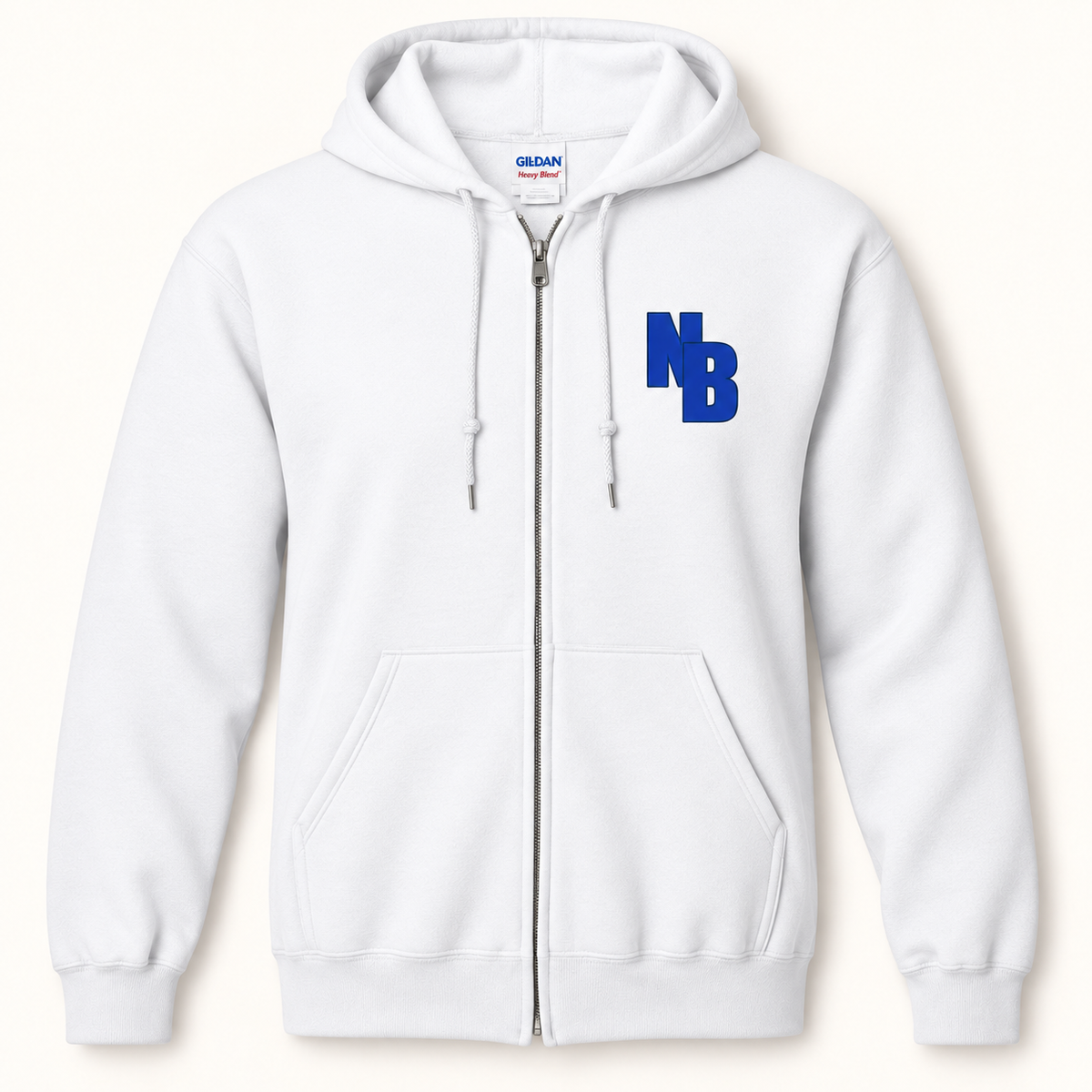 North Babylon NB Full-Zip Hoodie in White, front view