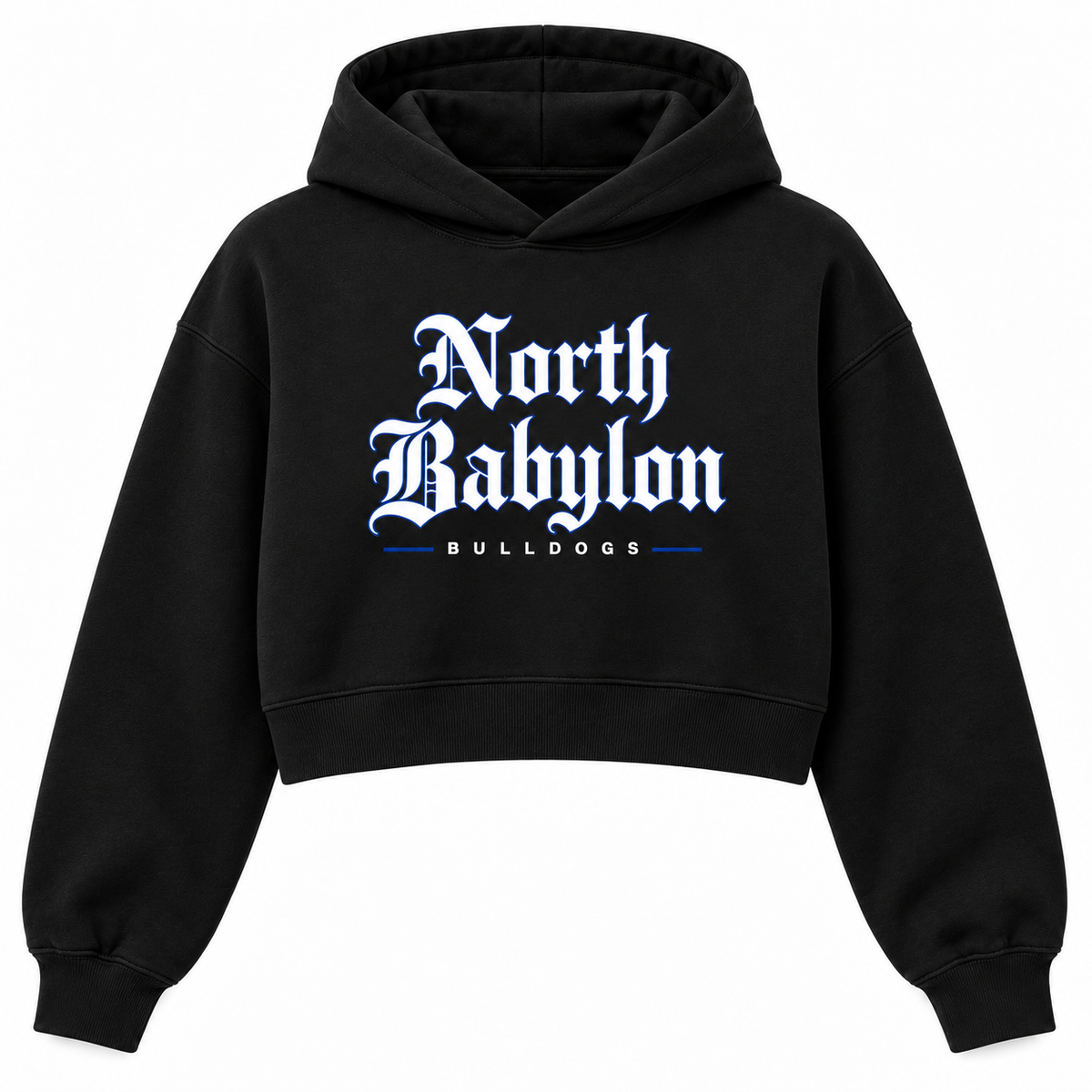 North Babylon Bulldogs Old English Crop Hoodie black