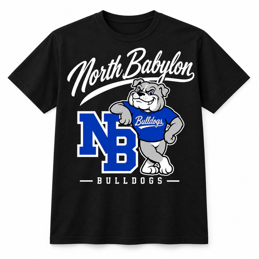 North Babylon Retro Bulldogs Heritage T-Shirt — Black