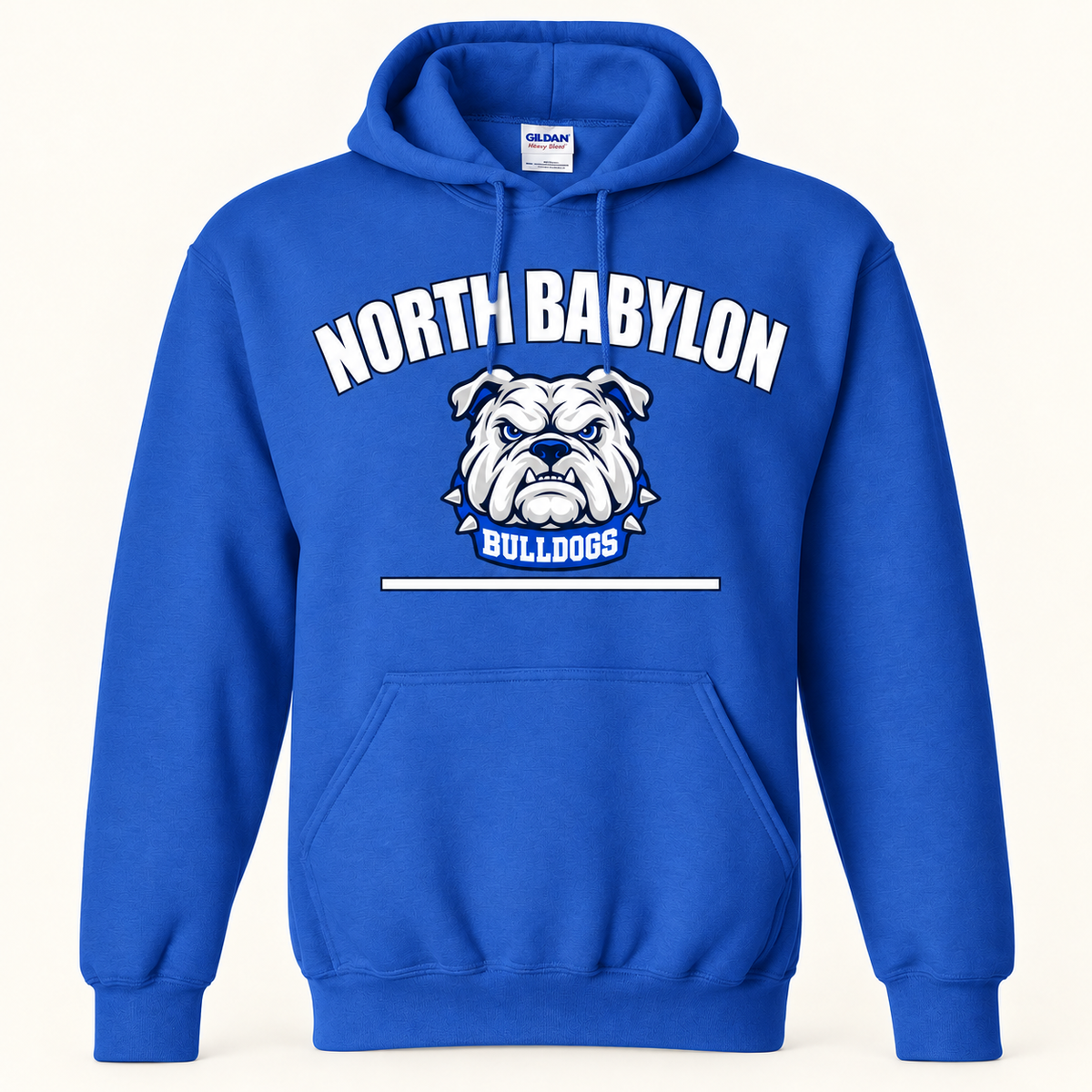 North Babylon Signature Bulldogs Pullover Hoodie in Royal, front view
