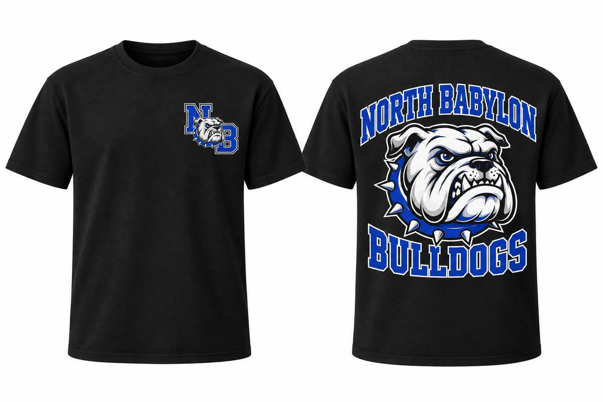 North Babylon Bulldogs black tee front and back