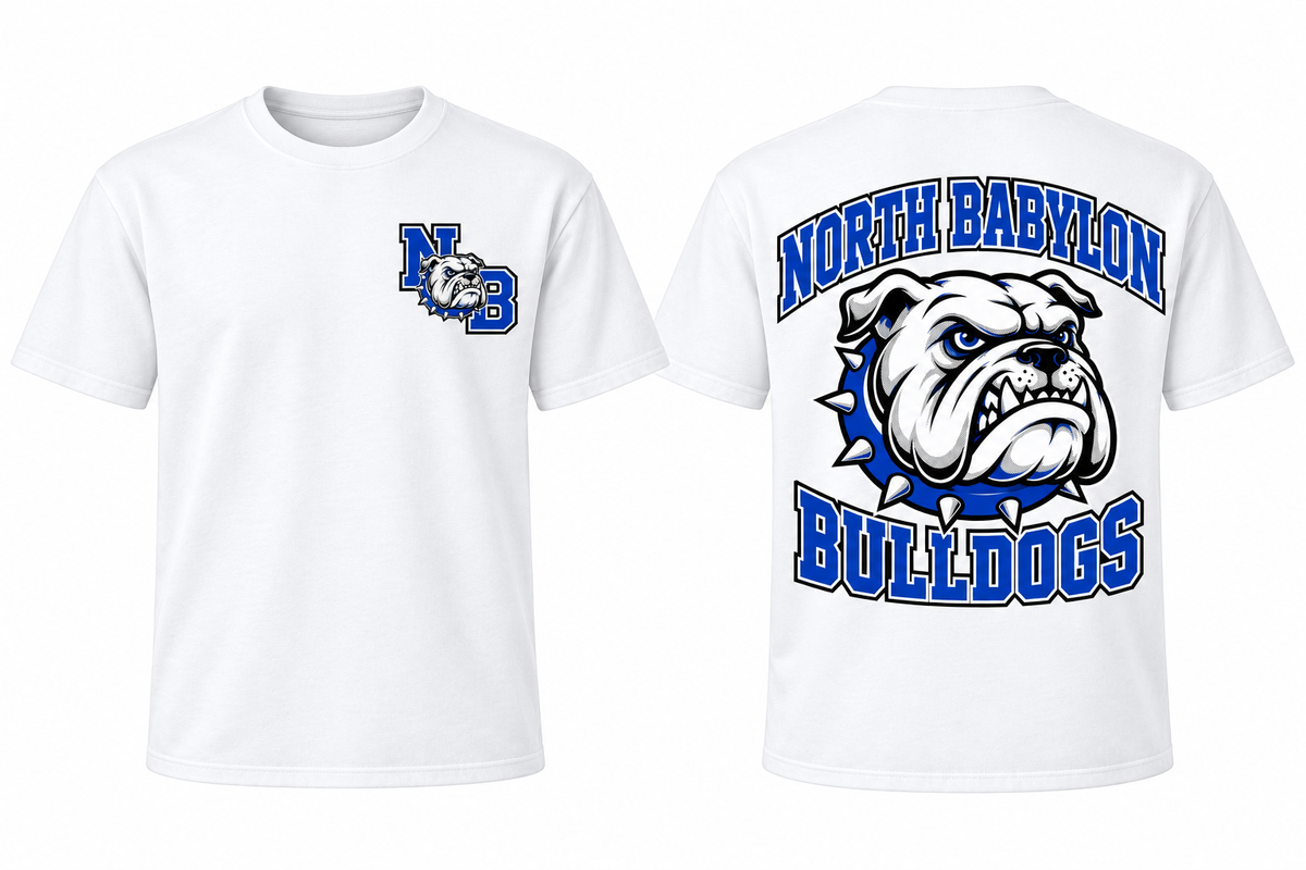 North Babylon white front and back