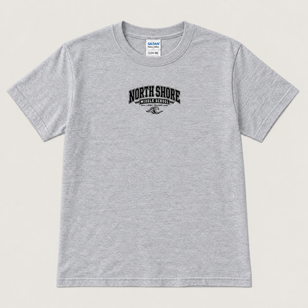 North Shore Middle School Varsity Wave student tee, Sport Grey; youth fit digital mockup