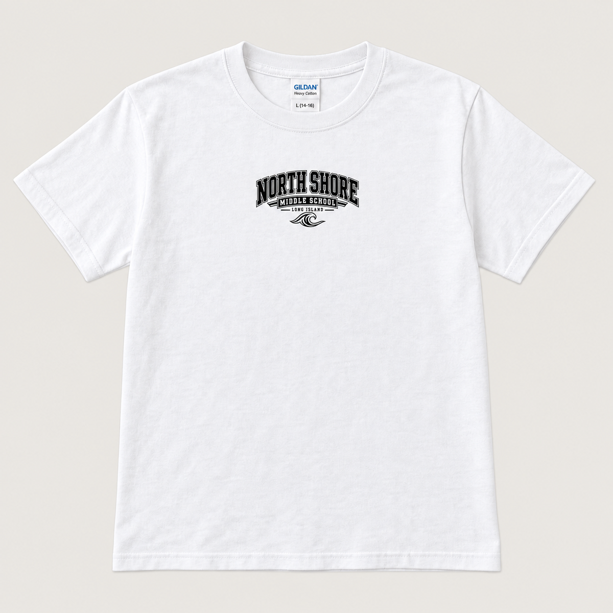 White North Shore Middle School Varsity Wave student tee; youth fit digital mockup