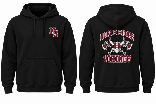 NORTH SHORE VIKINGS black hoodie front and back