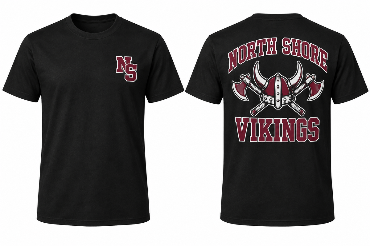 NORTH SHORE VIKINGS black tee front and back
