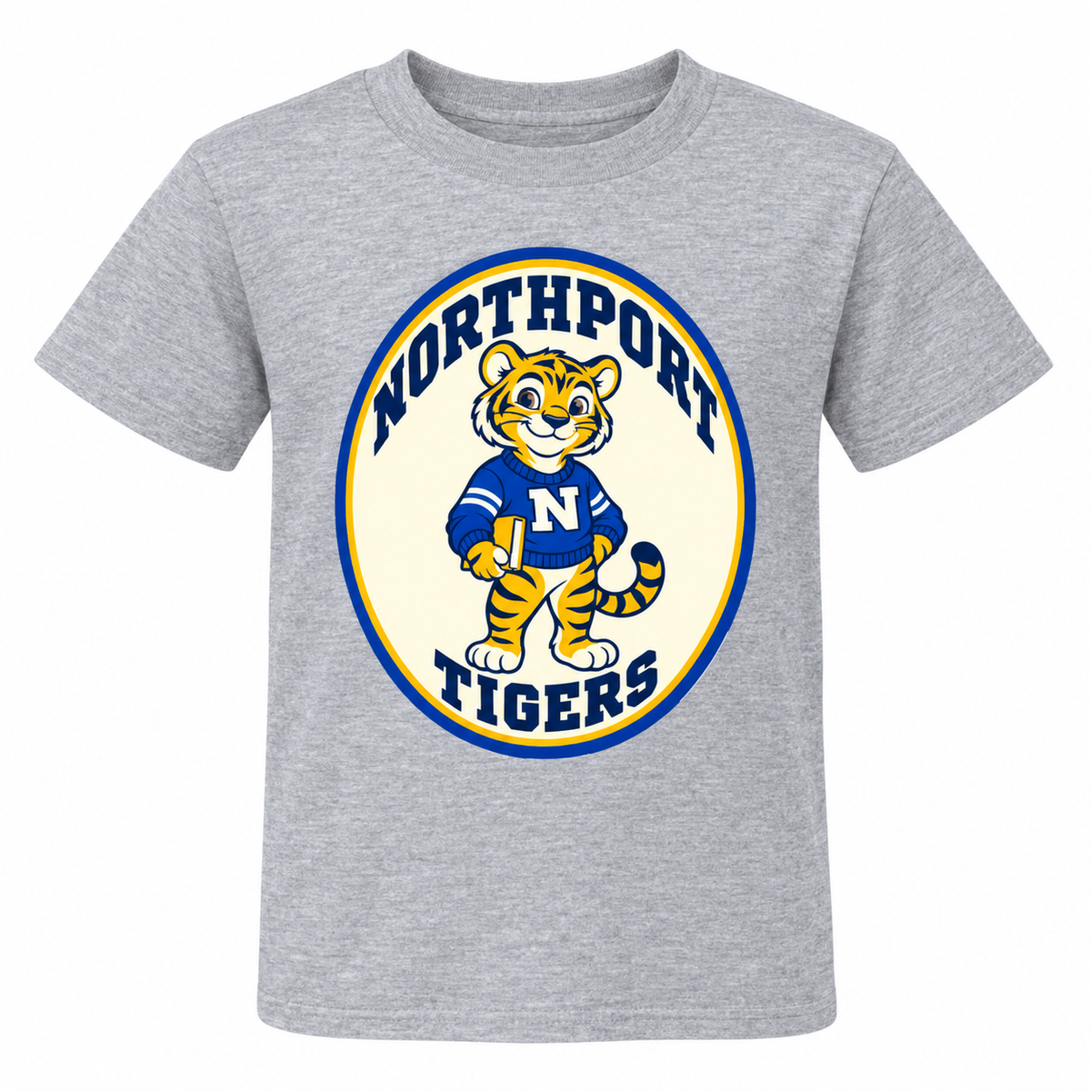 Northport Book Tiger youth T-shirt Grey view — digital mockup
