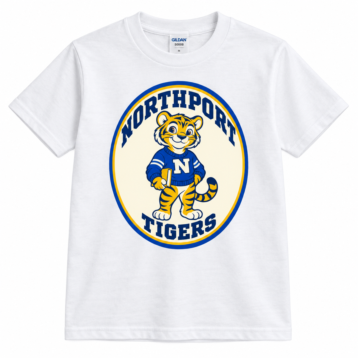 Northport Book Tiger youth T-shirt White view — digital mockup