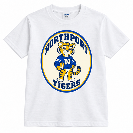 Northport Book Tiger youth T-shirt White view — digital mockup