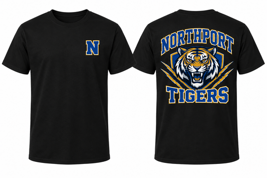 Northport Tigers black tee front and back concept