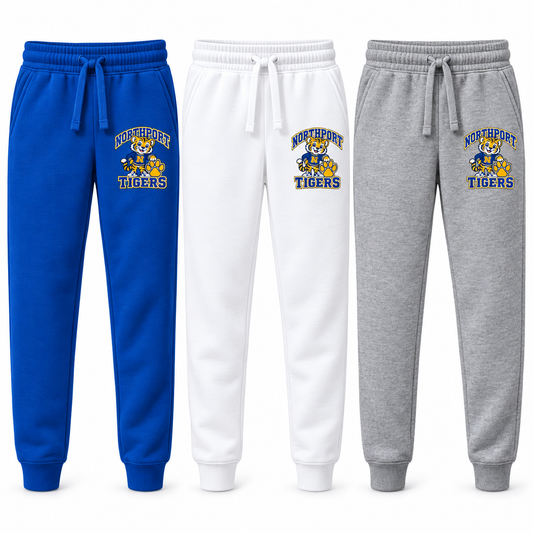 Northport Little Tigers Youth Joggers — three color choices; digital mockup