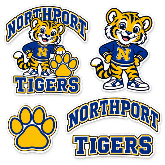 Northport Little Tigers Five-Piece Sticker Pack — printed design preview