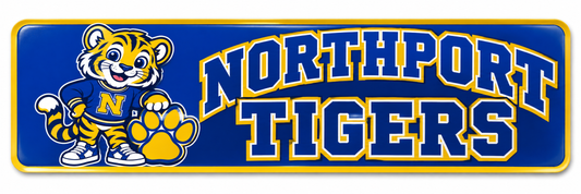 Northport Little Tigers blue-and-gold bumper sticker design