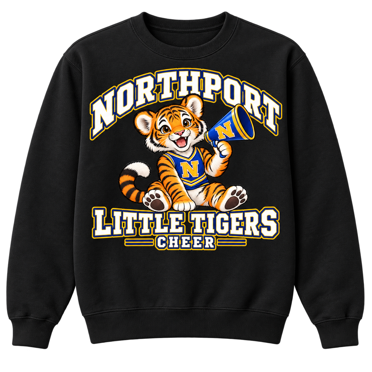 Northport Little Tigers Cheer Adult Crewneck Sweatshirt — Black