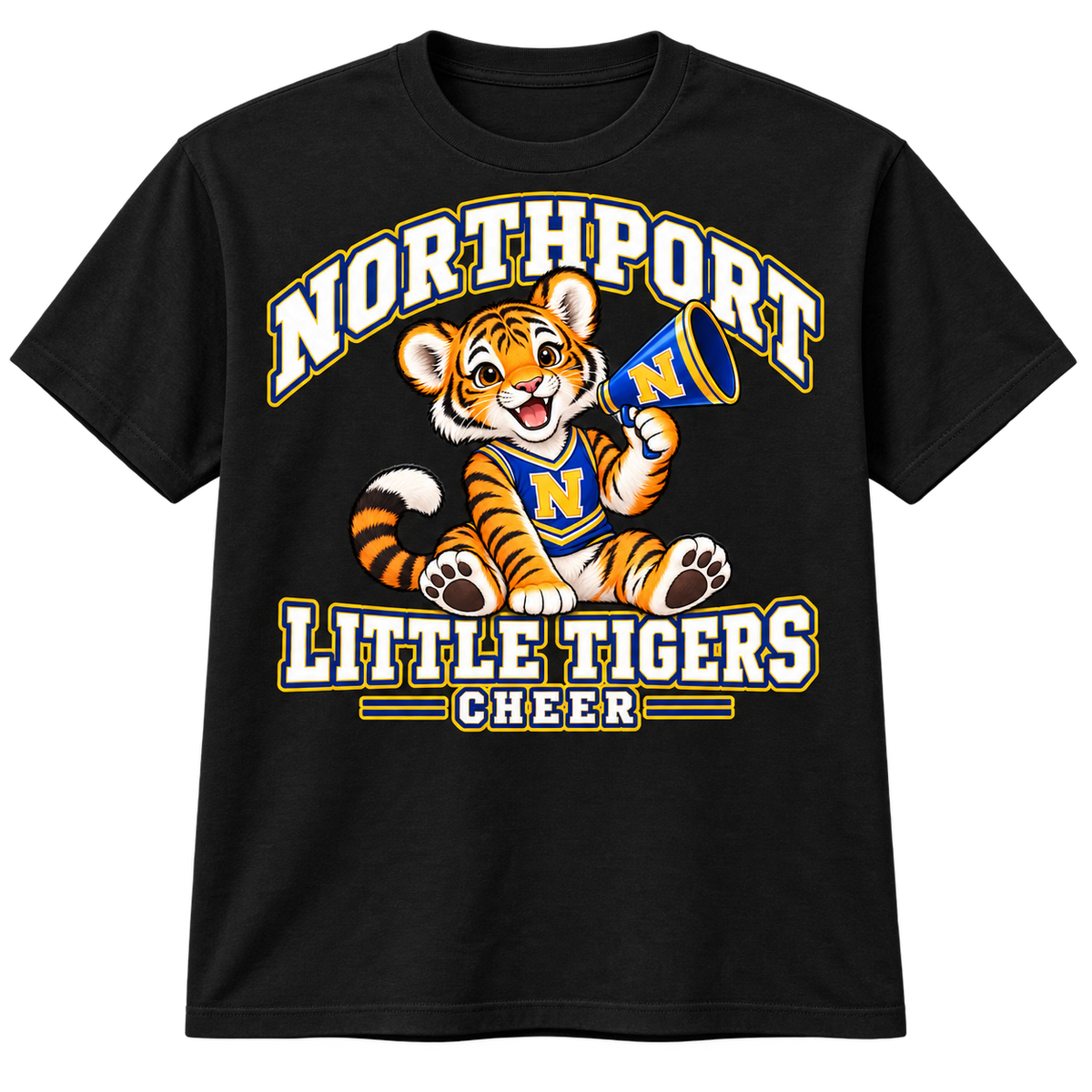 Northport Little Tigers Cheer Adult T-Shirt — Black