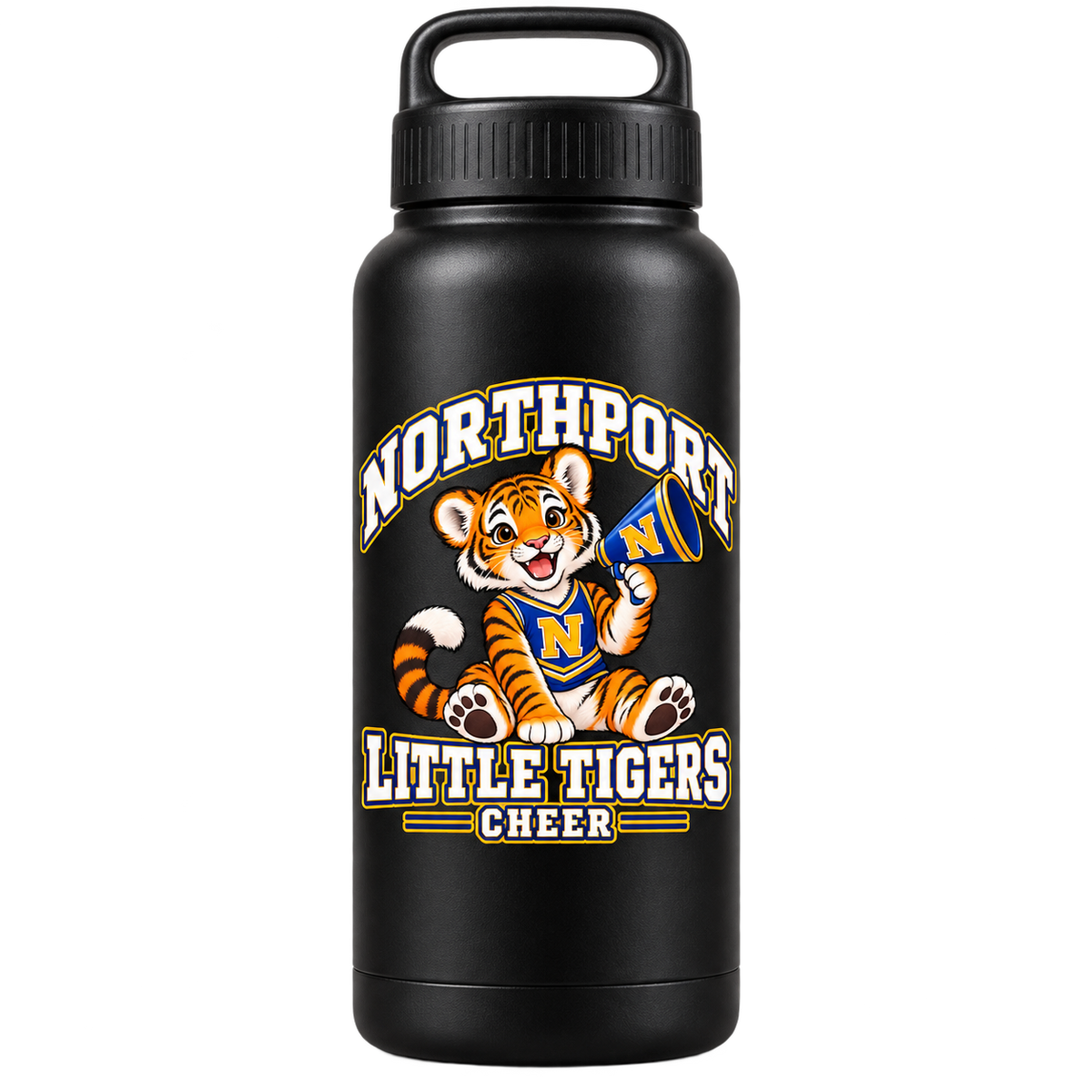 Northport Little Tigers Cheer 20 oz Water Bottle — Black