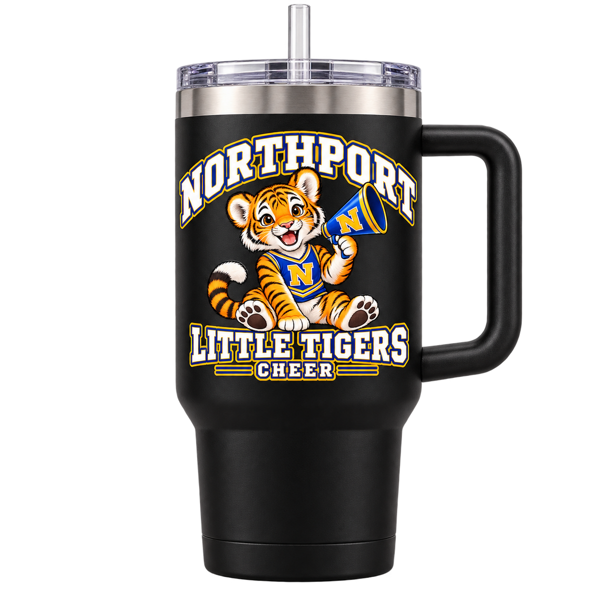 Northport Little Tigers Cheer 40 oz Handled Tumbler — Black