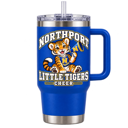 Northport Little Tigers Cheer 40 oz Handled Tumbler — Royal