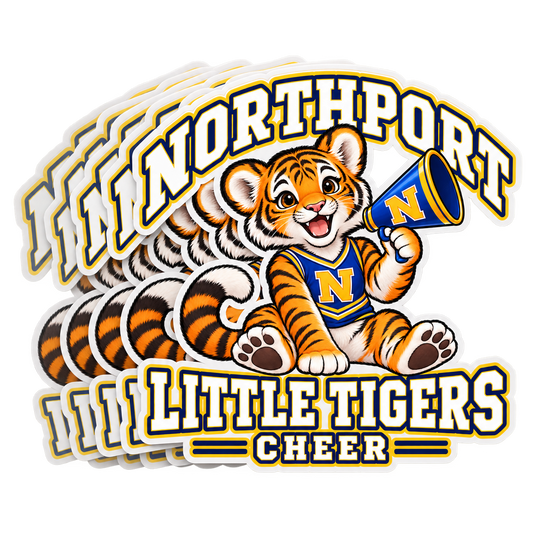 Northport Little Tigers Cheer Six-Piece Spirit Sticker Pack — Blue & Gold