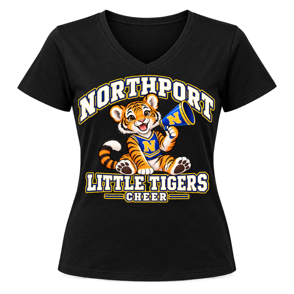 Northport Little Tigers Cheer Women’s V-Neck T-Shirt — Black