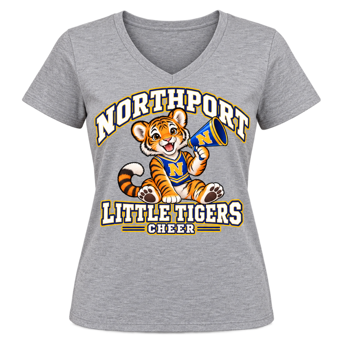 Northport Little Tigers Cheer Women’s V-Neck T-Shirt — Heather Gray