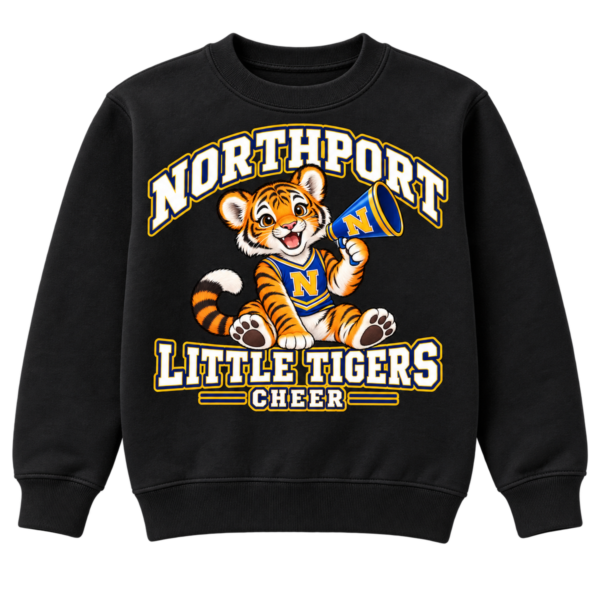 Northport Little Tigers Cheer Youth Crewneck Sweatshirt — Black