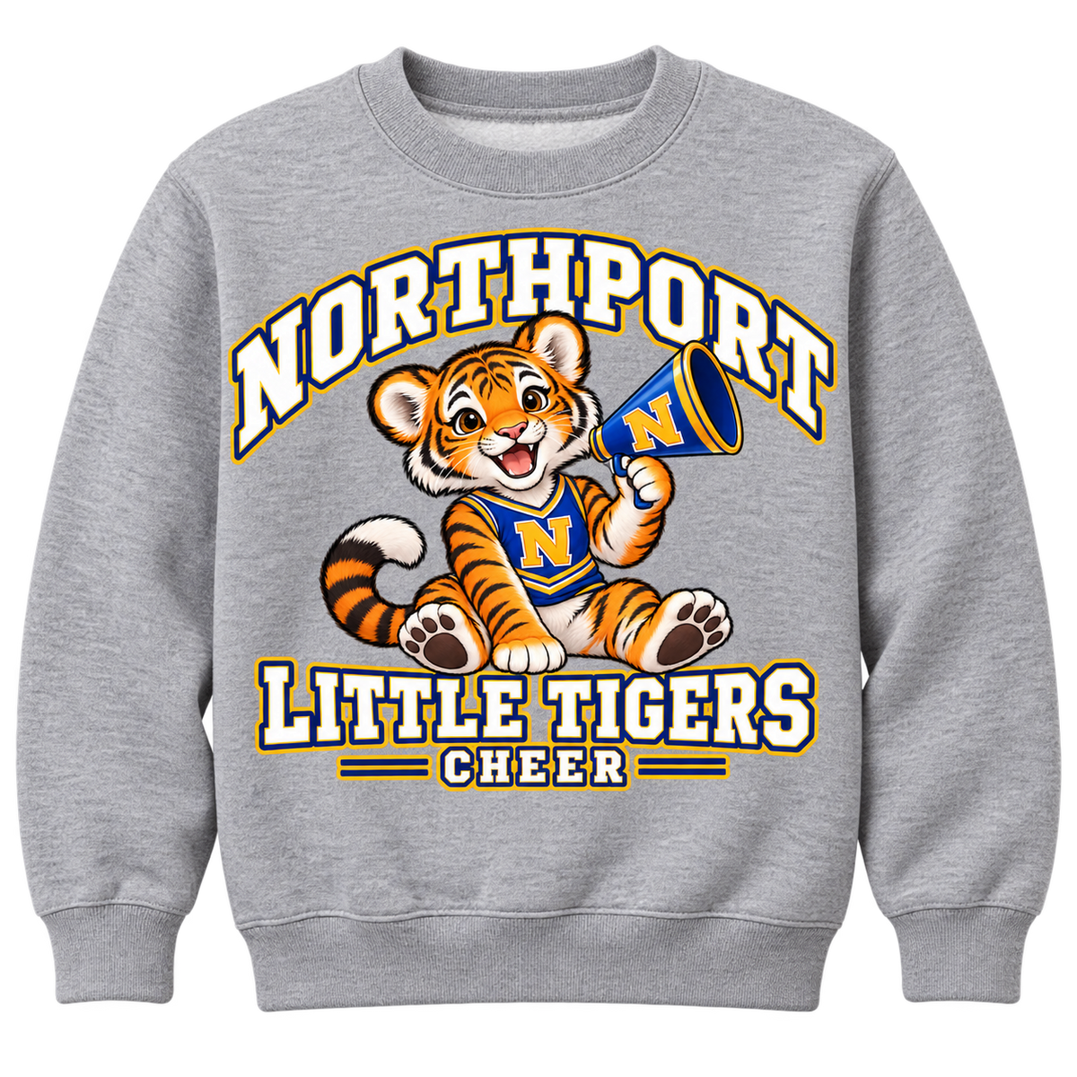 Northport Little Tigers Cheer Youth Crewneck Sweatshirt — Heather Gray