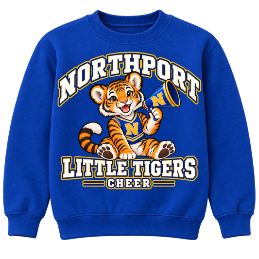 Northport Little Tigers Cheer Youth Crewneck Sweatshirt — Royal