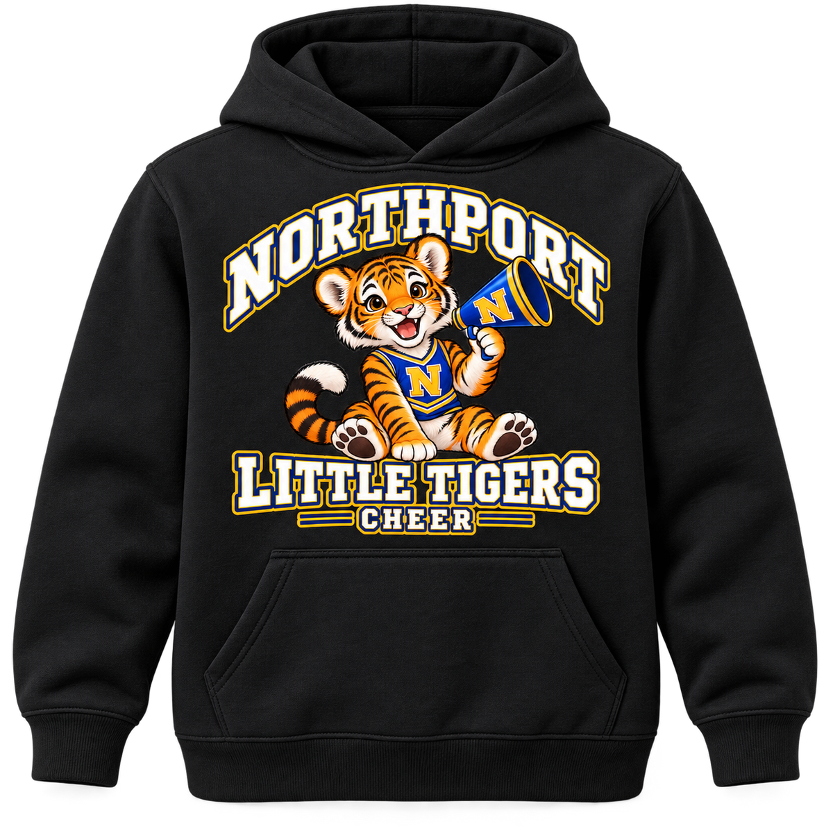 Northport Little Tigers Cheer Youth Pullover Hoodie — Jet Black