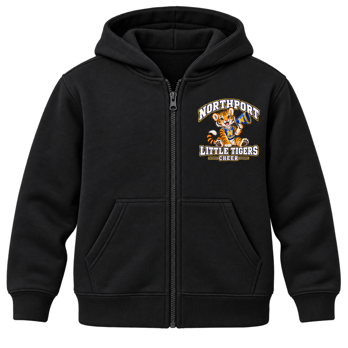 Northport Little Tigers Cheer Youth Full-Zip Hoodie — Black