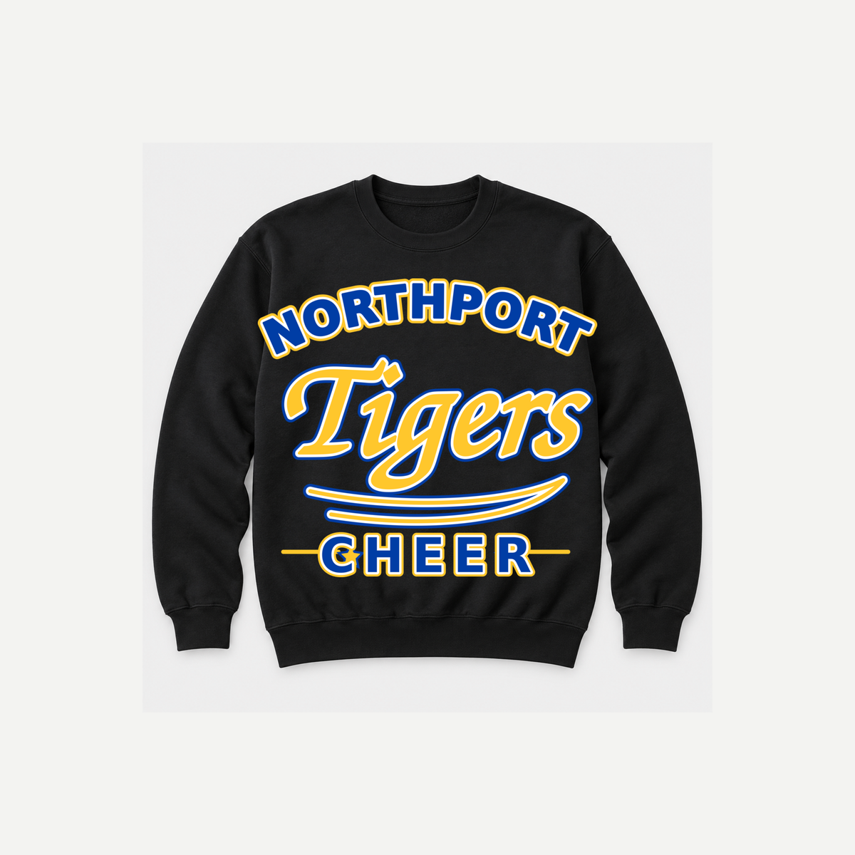 Northport Tigers Cheer varsity script adult crewneck in Jet Black