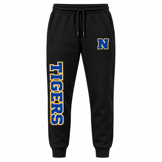 Northport Tigers varsity joggers in black, single-pair front view — digital mockup