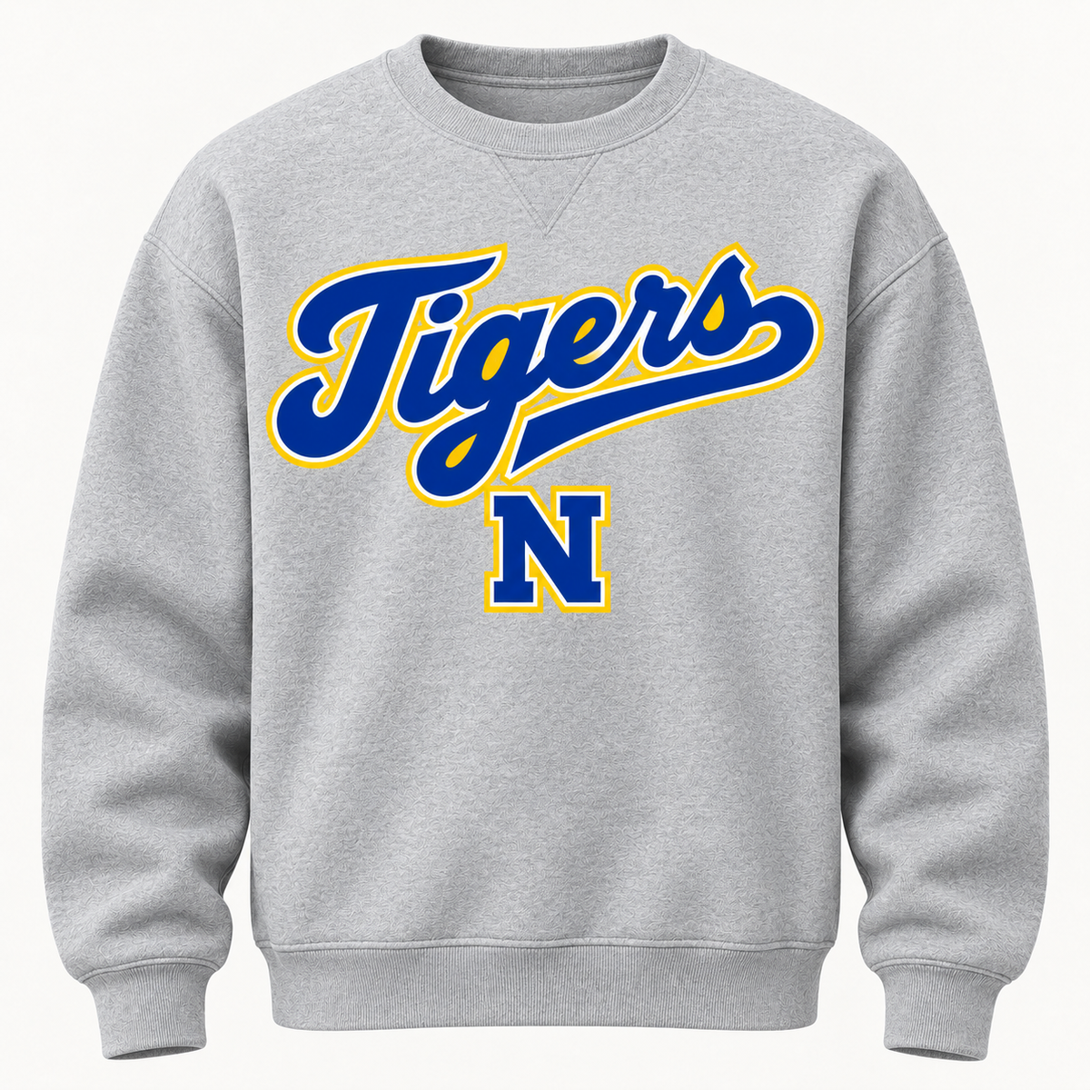 Northport Tigers Youth Script Heritage heather gray crewneck