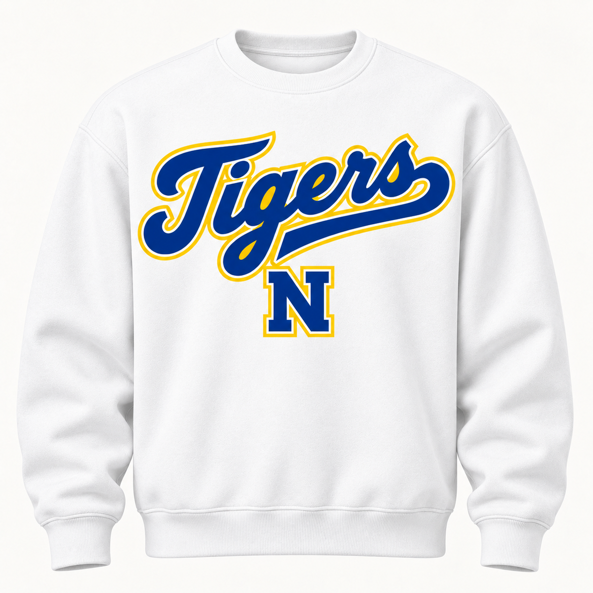Northport Tigers Youth Script Heritage white crewneck