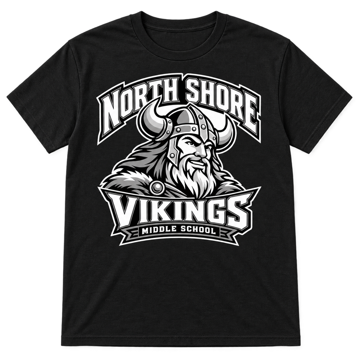 Black North Shore Middle School — Viking Captain Tee, adult fit front digital mockup