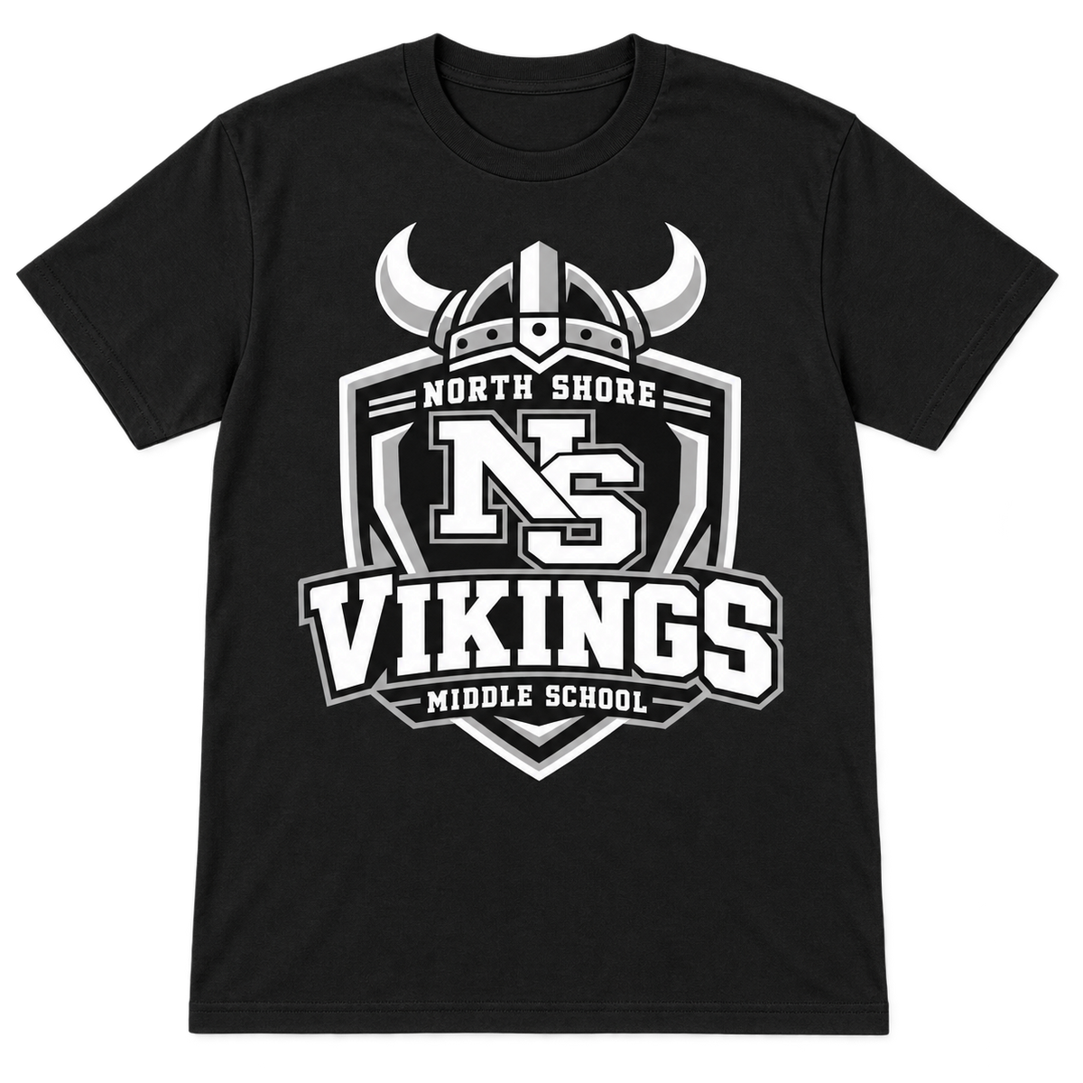Black North Shore Middle School — Helmet Shield Tee, adult fit front digital mockup