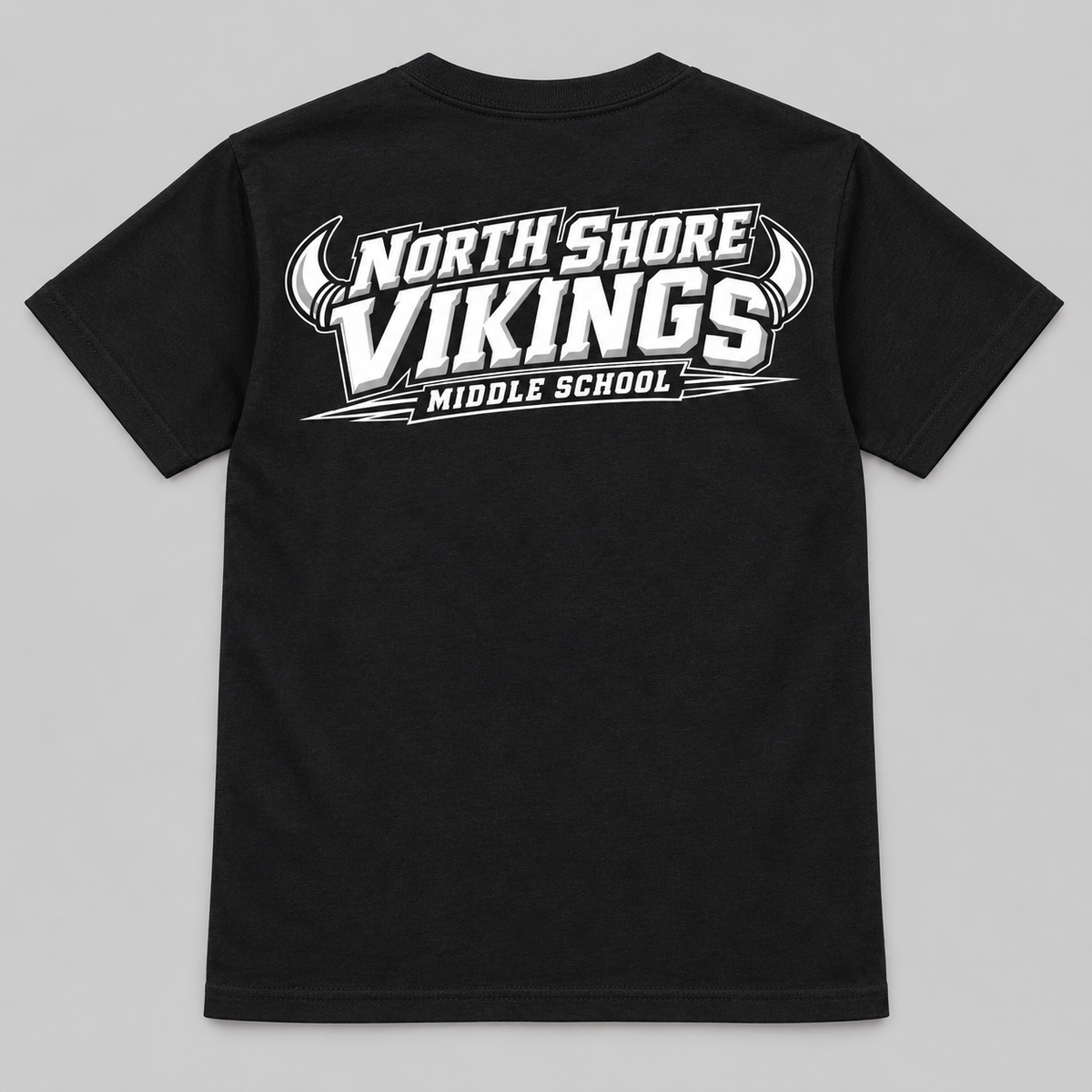 Black North Shore Middle School — Power Type Front & Back Tee, youth fit back digital mockup