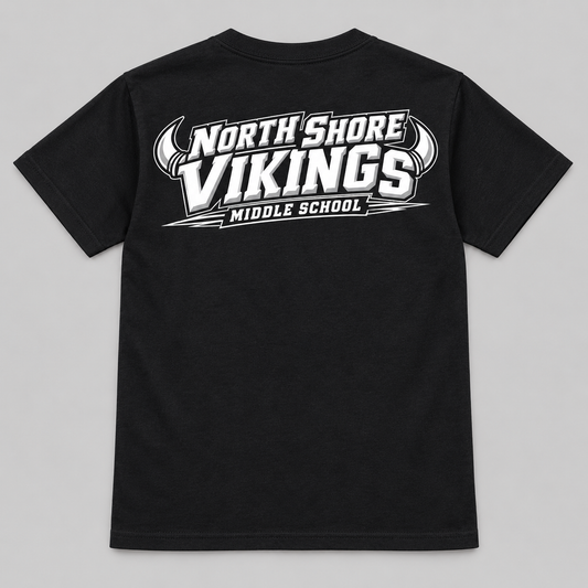 Black North Shore Middle School — Power Type Front & Back Tee, youth fit back digital mockup