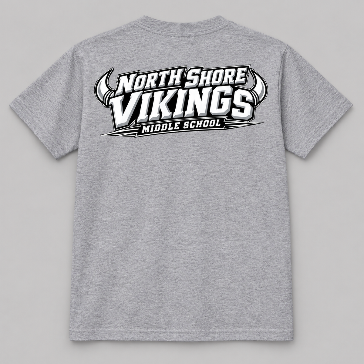 Sport Grey North Shore Middle School — Power Type Front & Back Tee, youth fit back digital mockup