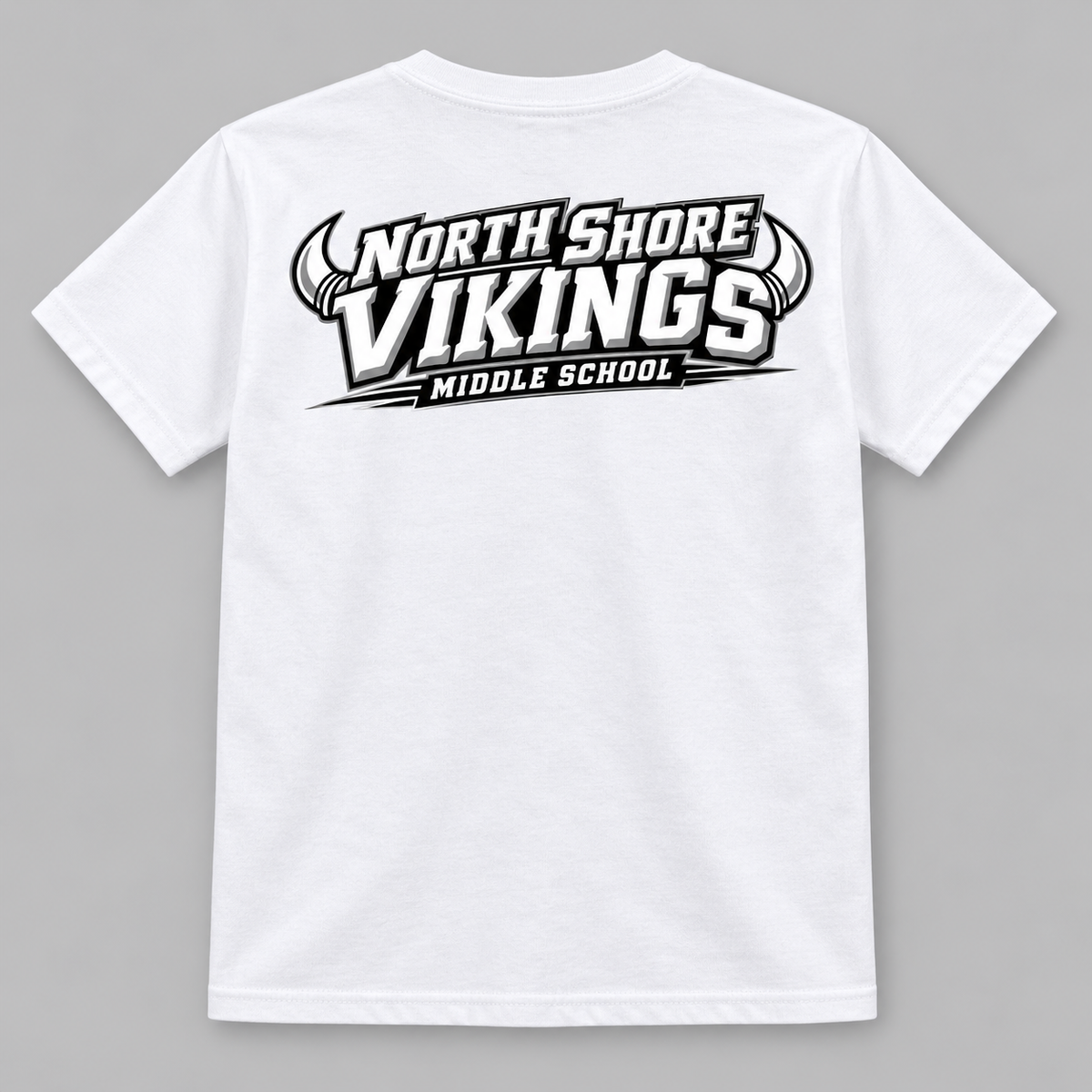 White North Shore Middle School — Power Type Front & Back Tee, youth fit back digital mockup
