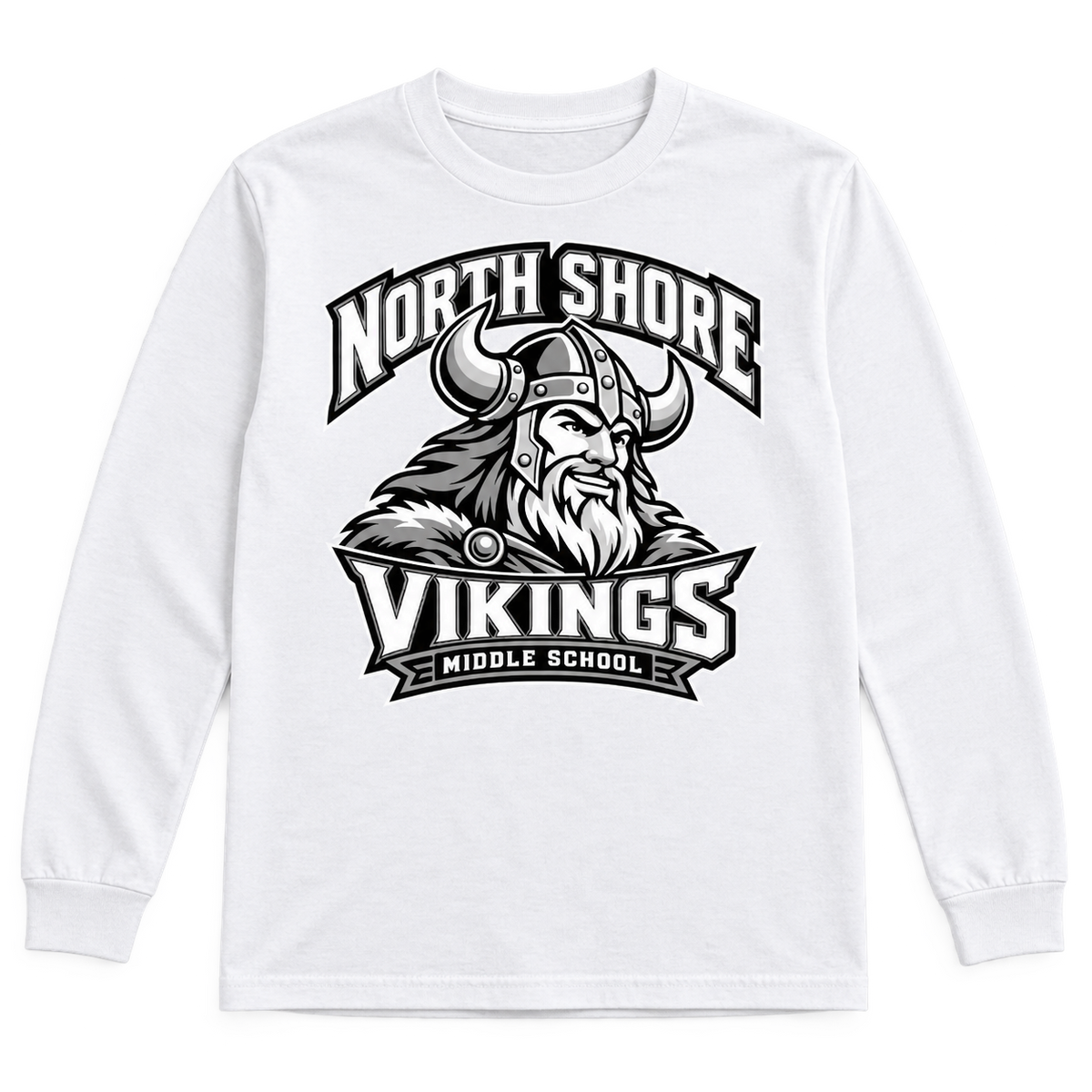 White North Shore Middle School — Viking Captain Long Sleeve, youth fit front digital mockup