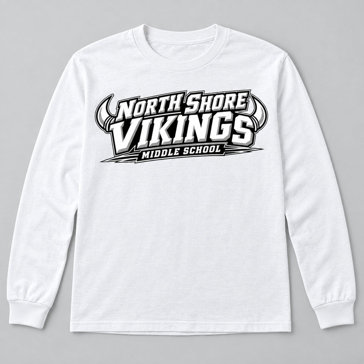 White North Shore Middle School — Power Type Long Sleeve, youth fit front digital mockup
