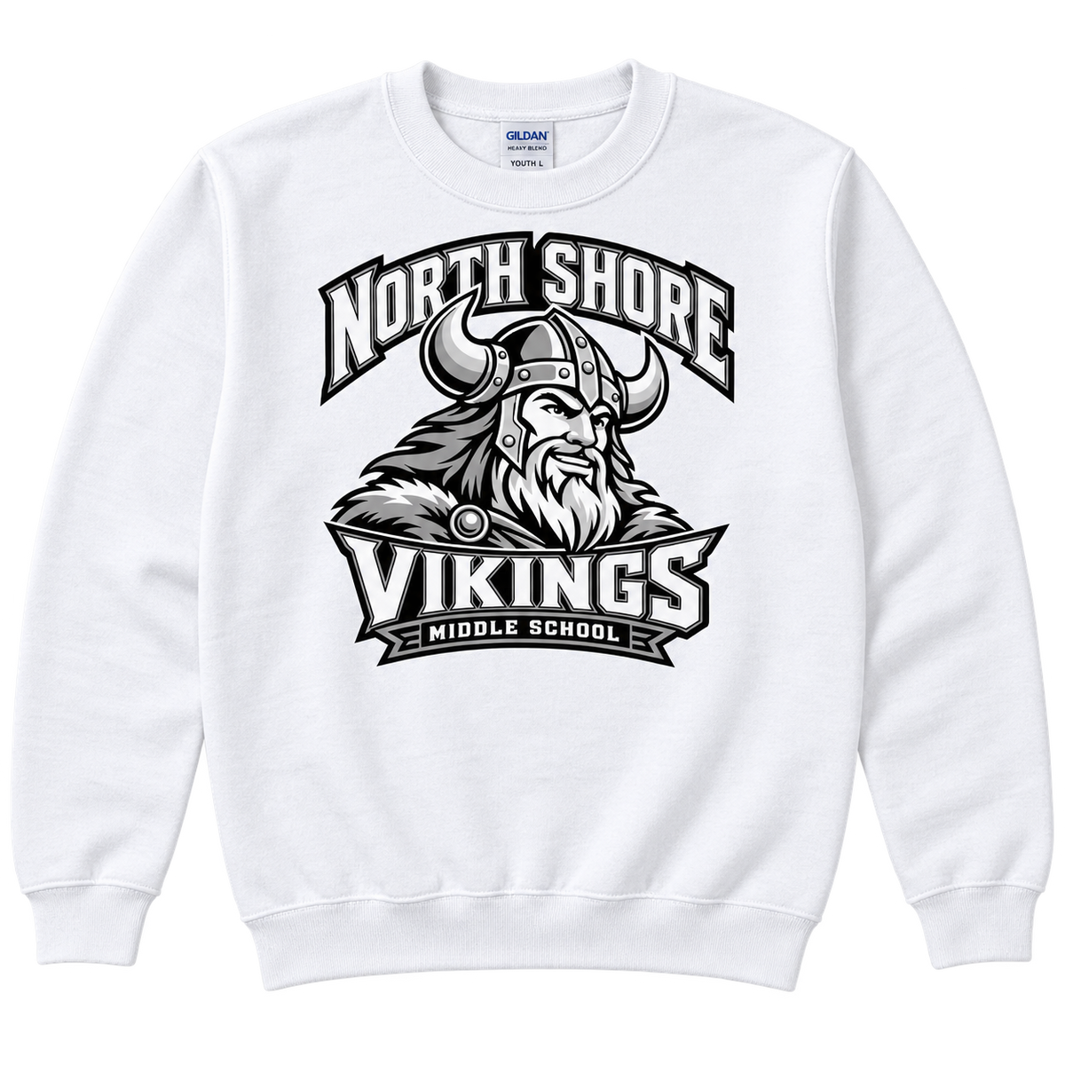White North Shore Middle School — Viking Captain Crewneck, youth fit front digital mockup